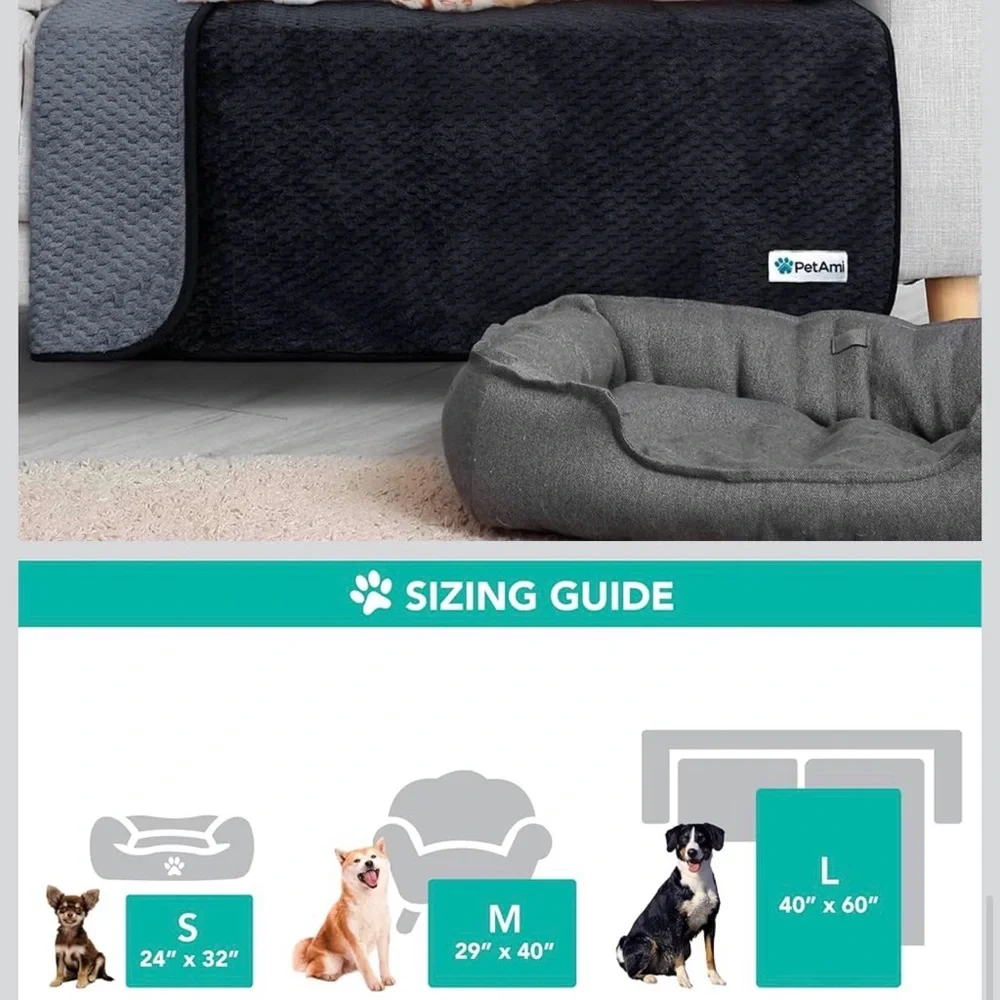 PetAmi Black and Gray Waterproof Pet Blanket